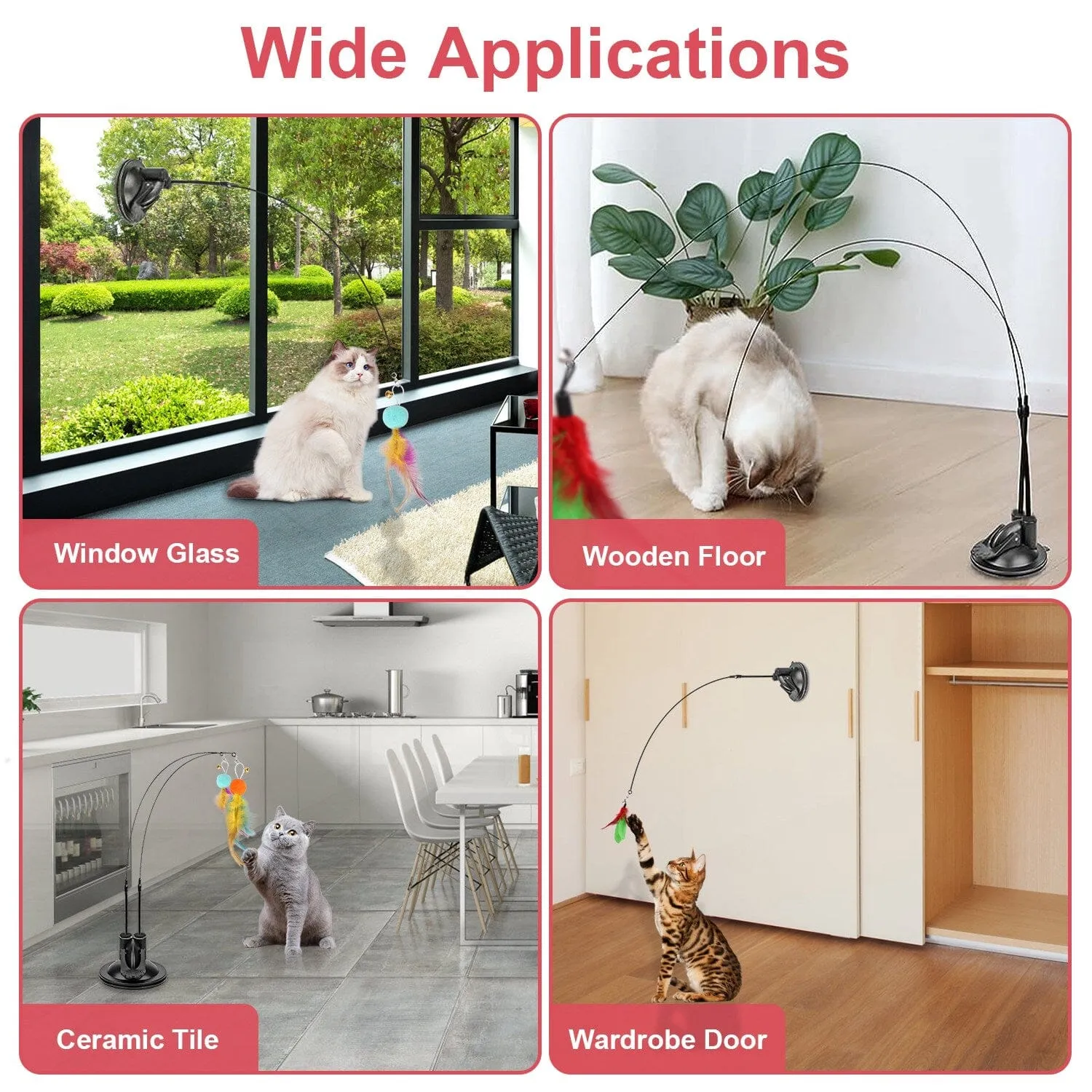 2 Cat Wand Toys with Suction Cup Double Head Interactive Cat Feather Toy