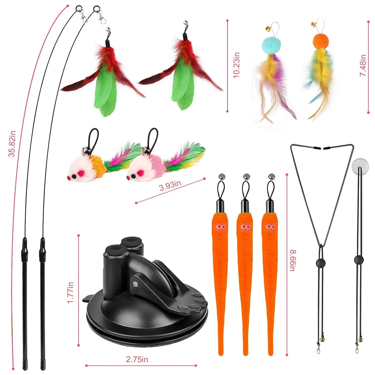 2 Cat Wand Toys with Suction Cup Double Head Interactive Cat Feather Toy