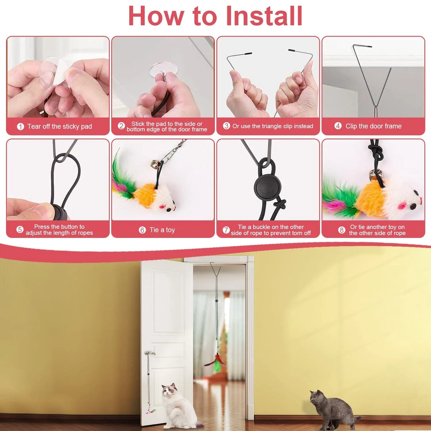 2 Cat Wand Toys with Suction Cup Double Head Interactive Cat Feather Toy