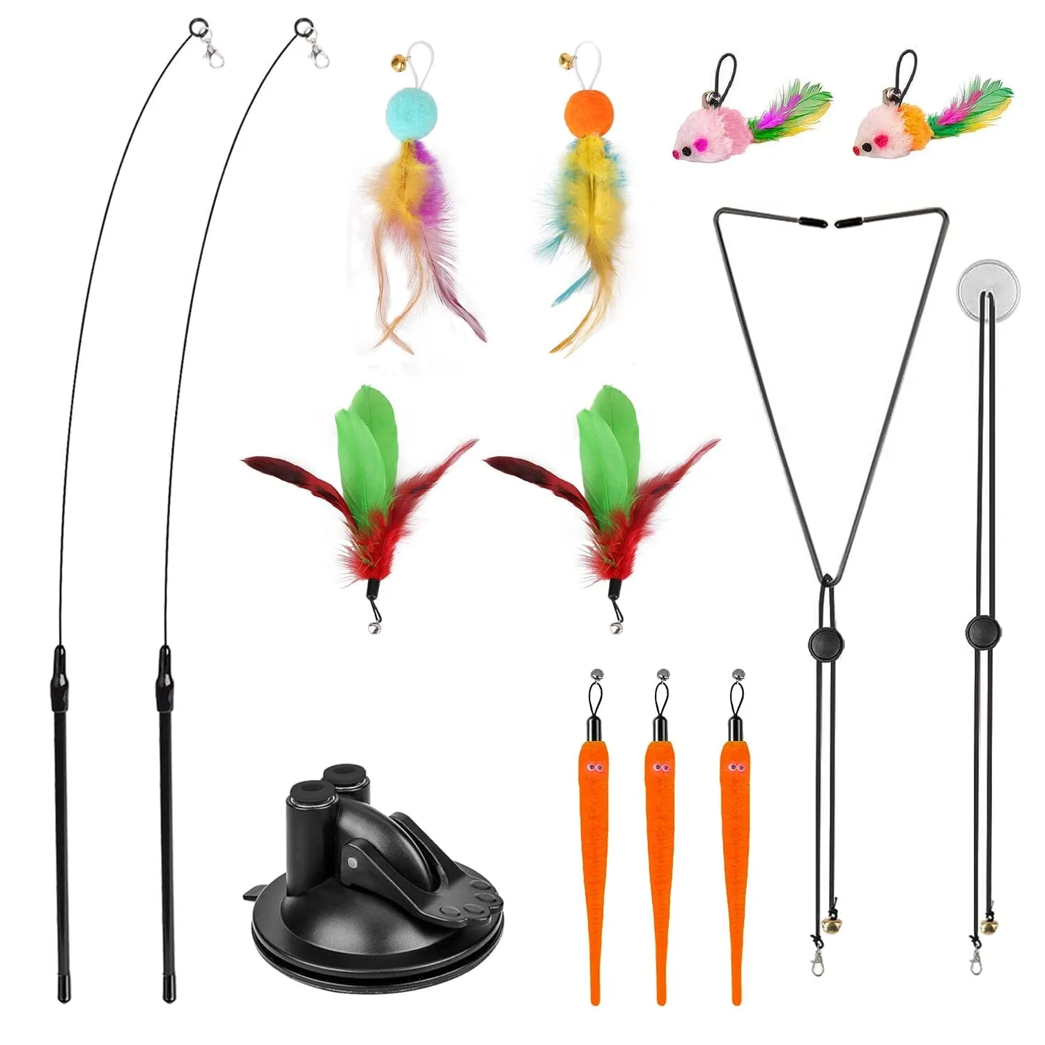2 Cat Wand Toys with Suction Cup Double Head Interactive Cat Feather Toy