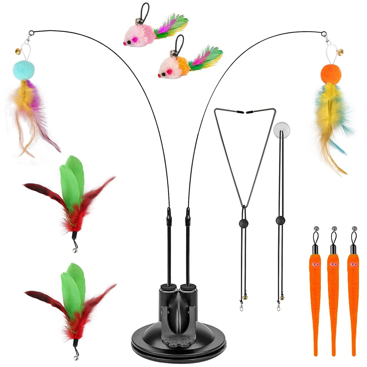 2 Cat Wand Toys with Suction Cup Double Head Interactive Cat Feather Toy