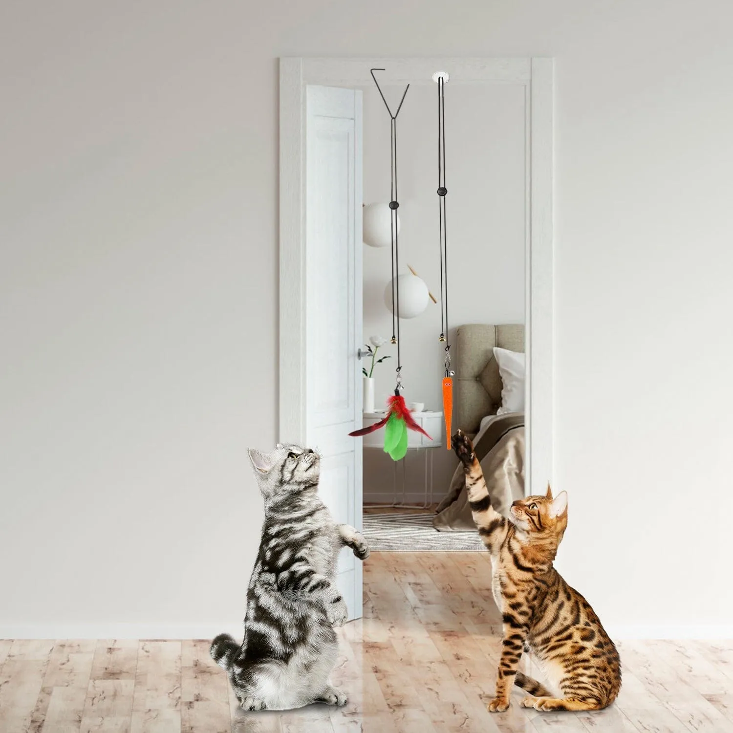 2 Cat Wand Toys with Suction Cup Double Head Interactive Cat Feather Toy