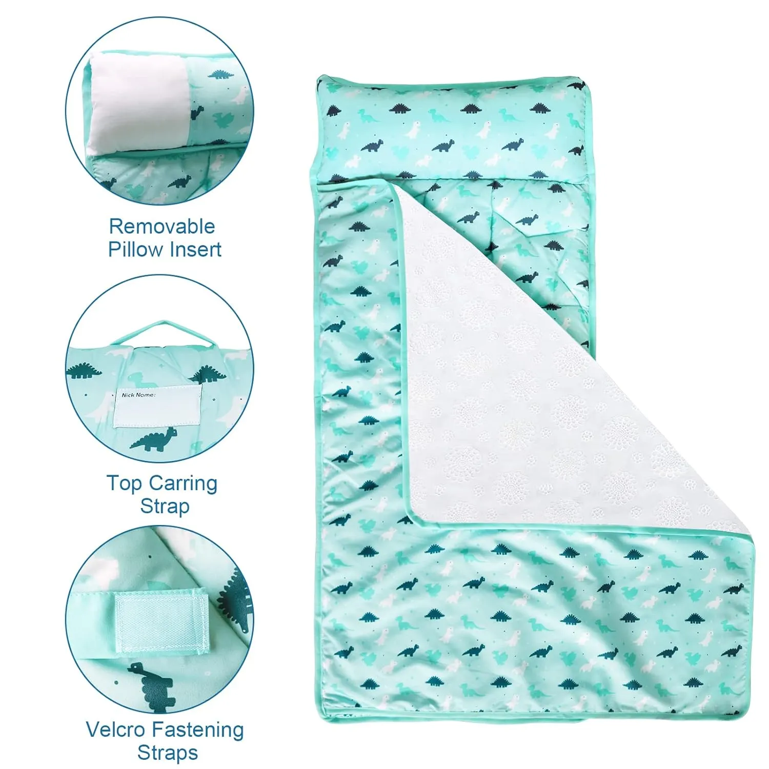 2 Pack Toddler Nap Mat with Pillow and Blanket 50" x 21", Nap Mat for Boys Girls Super Soft and Cozy, Kids Sleeping Bag for Preschool, Daycare, Toddler Sleeping Bag, Blue