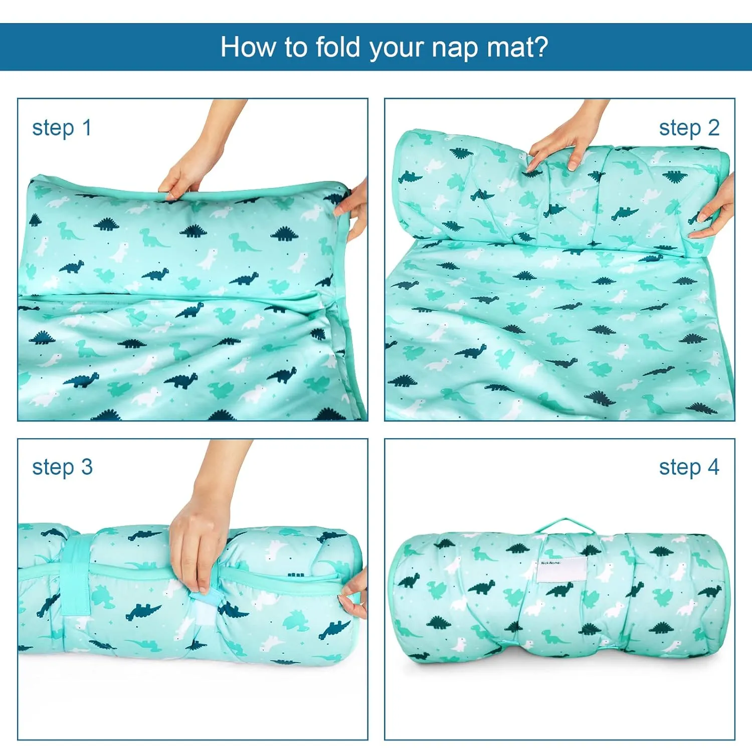 2 Pack Toddler Nap Mat with Pillow and Blanket 50" x 21", Nap Mat for Boys Girls Super Soft and Cozy, Kids Sleeping Bag for Preschool, Daycare, Toddler Sleeping Bag, Blue