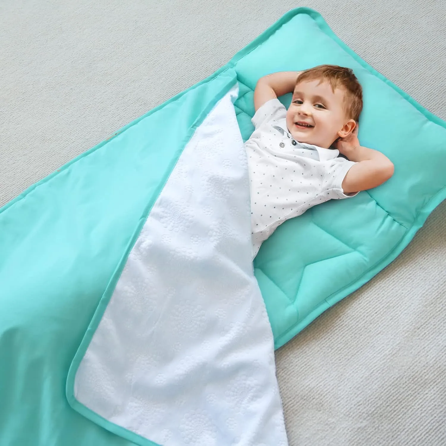 2 Pack Toddler Nap Mat with Pillow and Blanket 50" x 21", Nap Mat for Boys Girls Super Soft and Cozy, Kids Sleeping Bag for Preschool, Daycare, Toddler Sleeping Bag, Blue