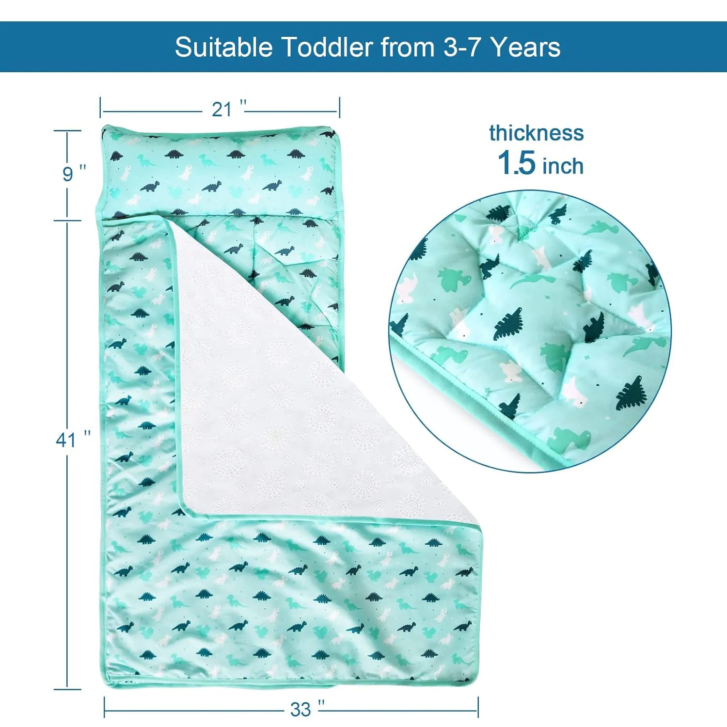 2 Pack Toddler Nap Mat with Pillow and Blanket 50" x 21", Nap Mat for Boys Girls Super Soft and Cozy, Kids Sleeping Bag for Preschool, Daycare, Toddler Sleeping Bag, Blue