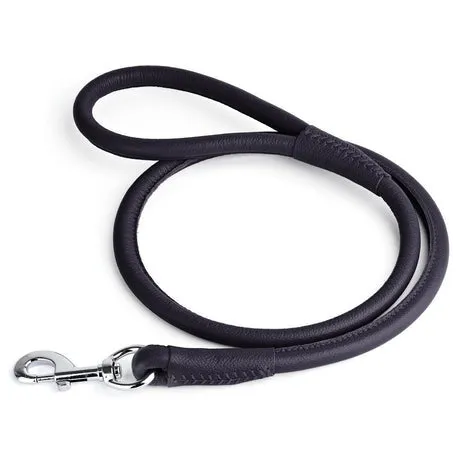 Dogline Soft Round Leather Leash Black