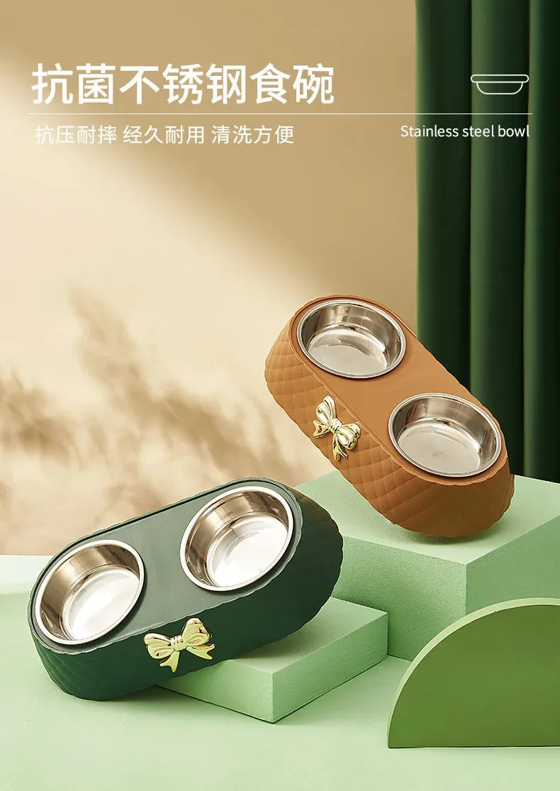 Elegant Double Stainless Steel Pet Bowls for Cats and Dogs