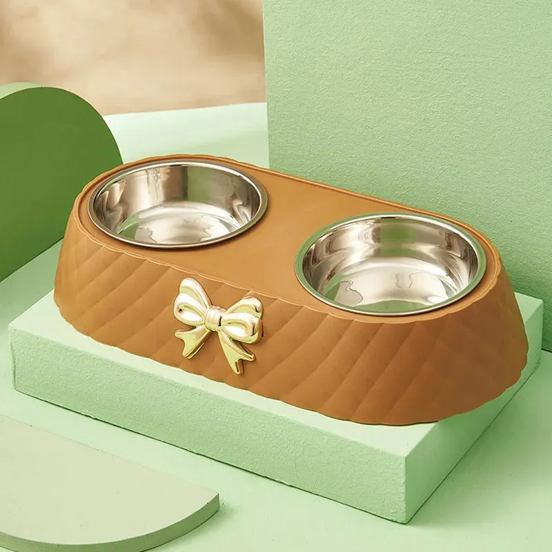 Elegant Double Stainless Steel Pet Bowls for Cats and Dogs