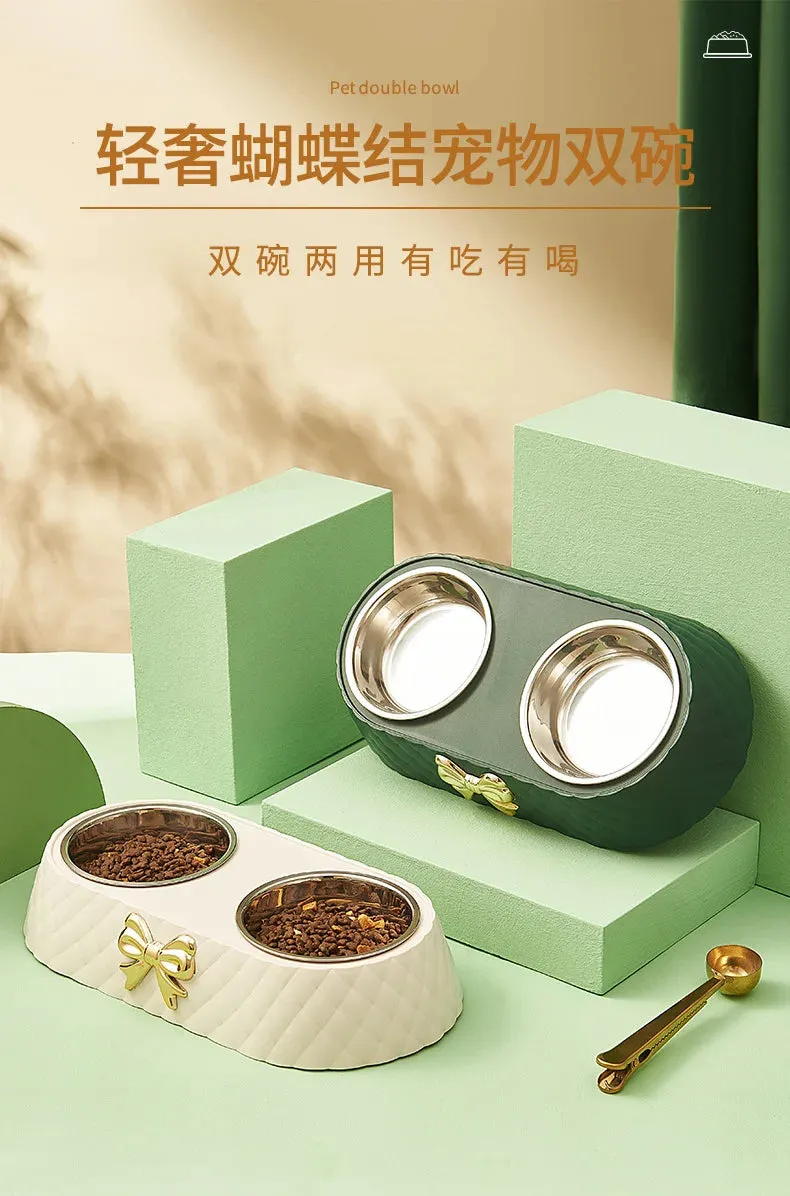 Elegant Double Stainless Steel Pet Bowls for Cats and Dogs