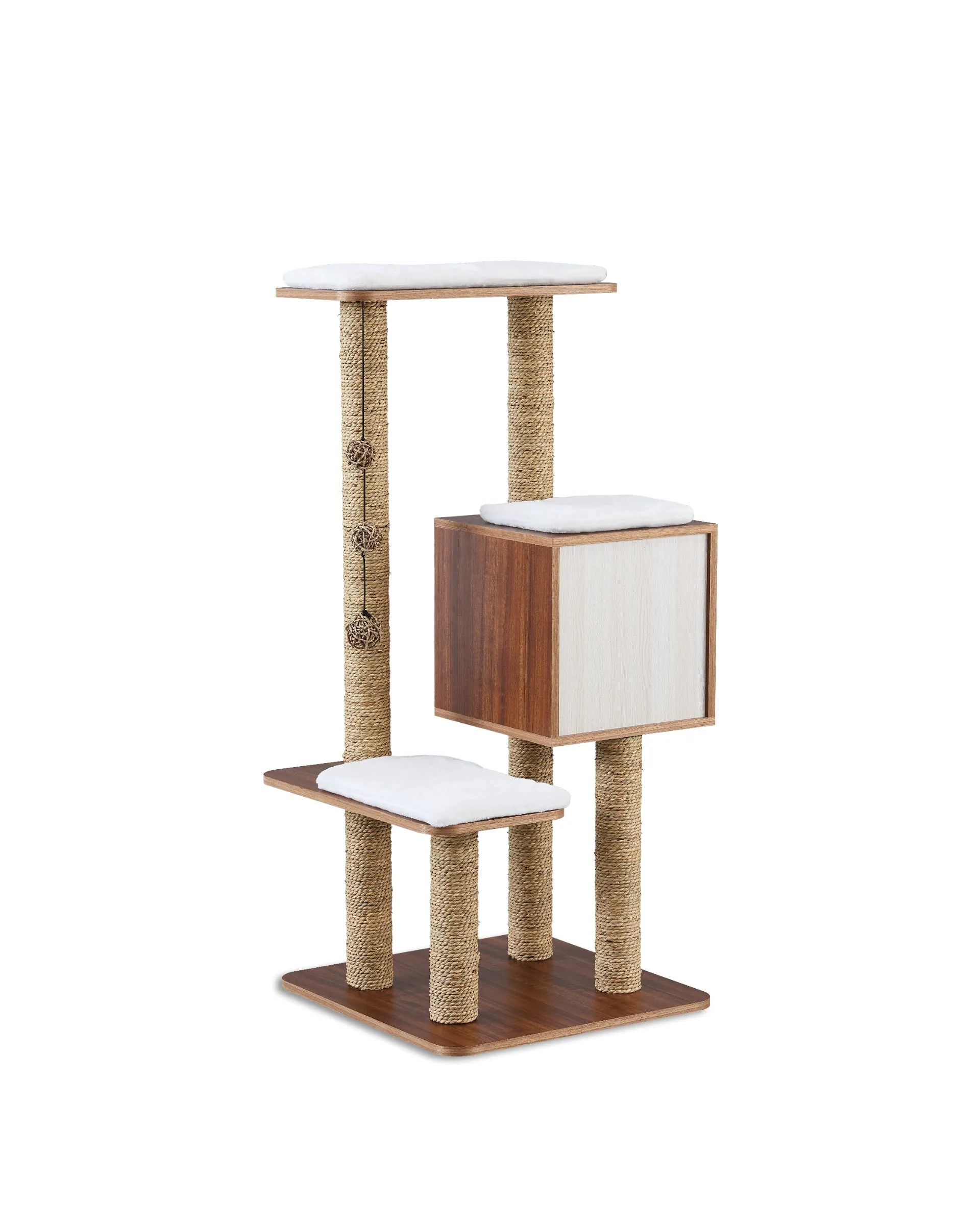 Elegant Wooden Modern Cat Tree Cat Condo Multi-Level Towers Cat Activity Tower with Scratching Posts, with Removable and Washable Mats (High Tower)