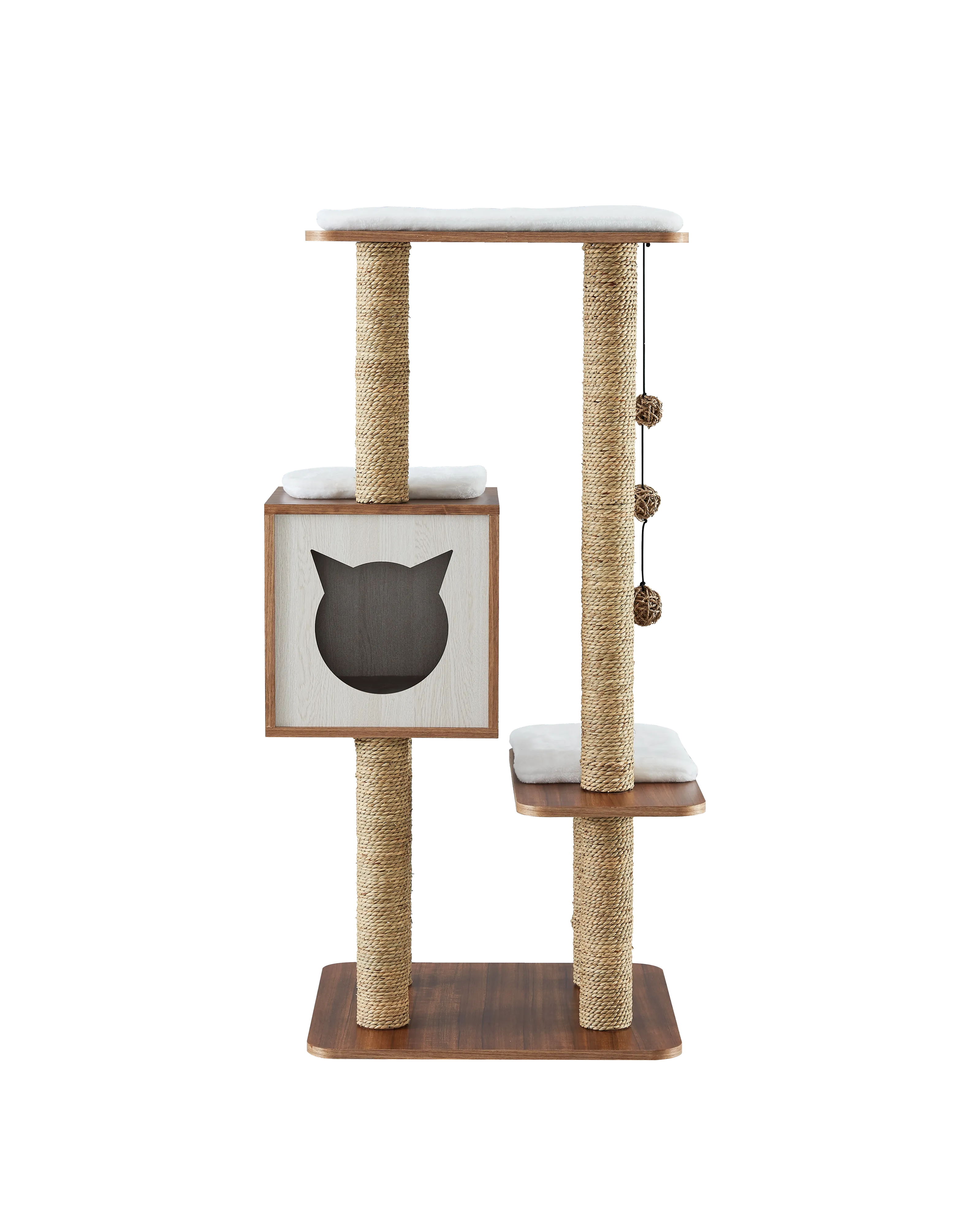 Elegant Wooden Modern Cat Tree Cat Condo Multi-Level Towers Cat Activity Tower with Scratching Posts, with Removable and Washable Mats (High Tower)