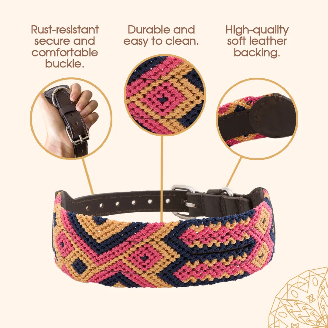 Embroidered Dog Collar - Genuine Leather | Harmonic Tan