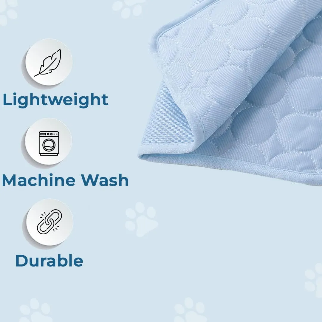 Kuber Industries Rectangular Dog & Cat Bed|Premium Cool Ice Silk Polyester With Bottom Mesh|MultiUtility Self-Cooling Pad For Dog & Cat|Light-weight & Durable Dog Bed|ZQCJ001LB-S|Light Blue(Pack Of 2)
