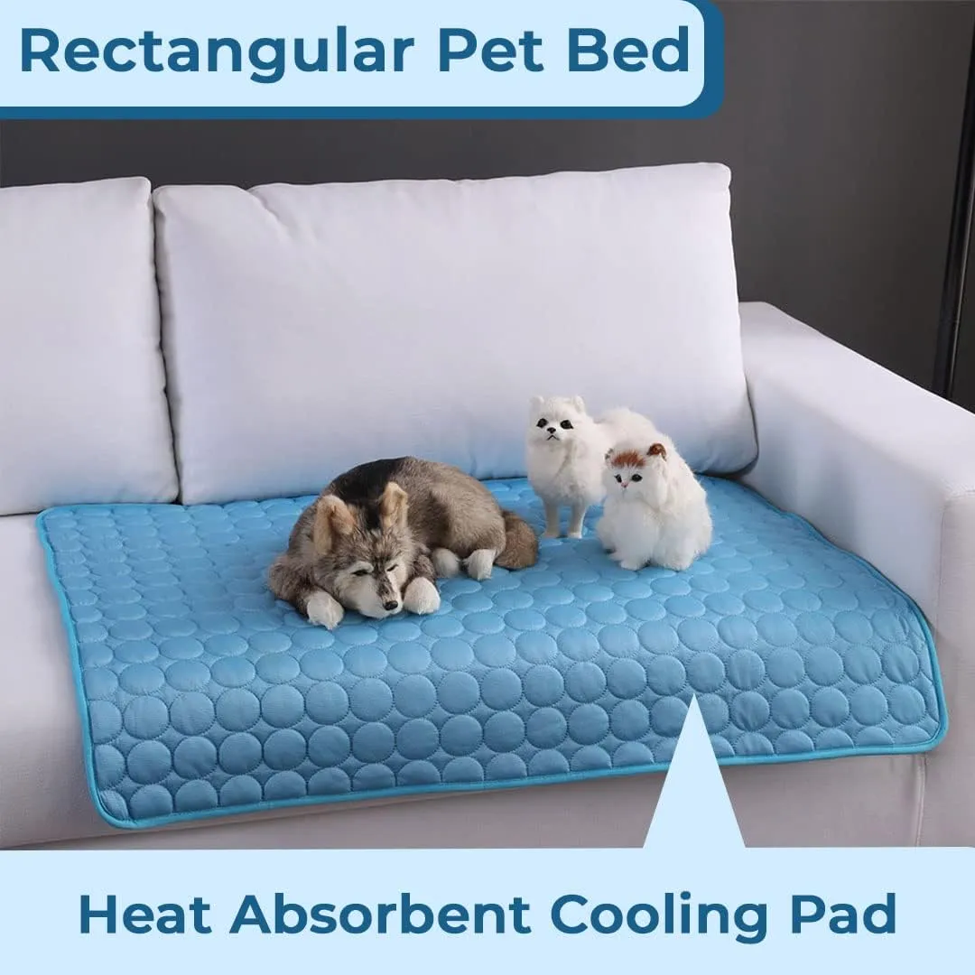 Kuber Industries Rectangular Dog & Cat Bed|Premium Cool Ice Silk with Polyester With Bottom Mesh|Multi-Utility Self-Cooling Pad For Dog & Cat|Light-weight & Durable Dog Bed|ZQCJ001B-L|Blue (Pack Of 4)