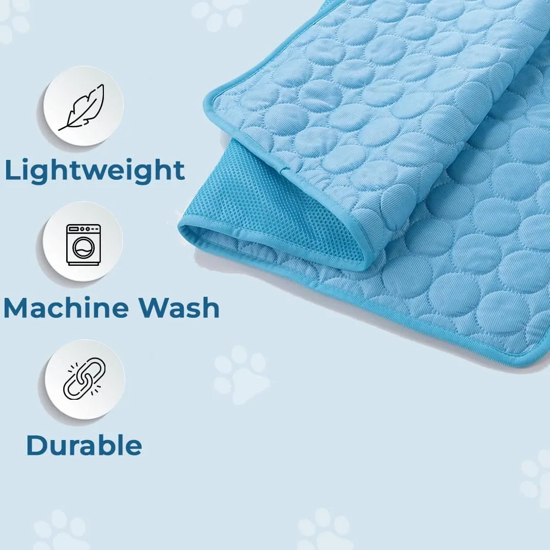 Kuber Industries Rectangular Dog & Cat Bed|Premium Cool Ice Silk with Polyester With Bottom Mesh|Multi-Utility Self-Cooling Pad For Dog & Cat|Light-weight & Durable Dog Bed|ZQCJ001B-L|Blue (Pack Of 4)