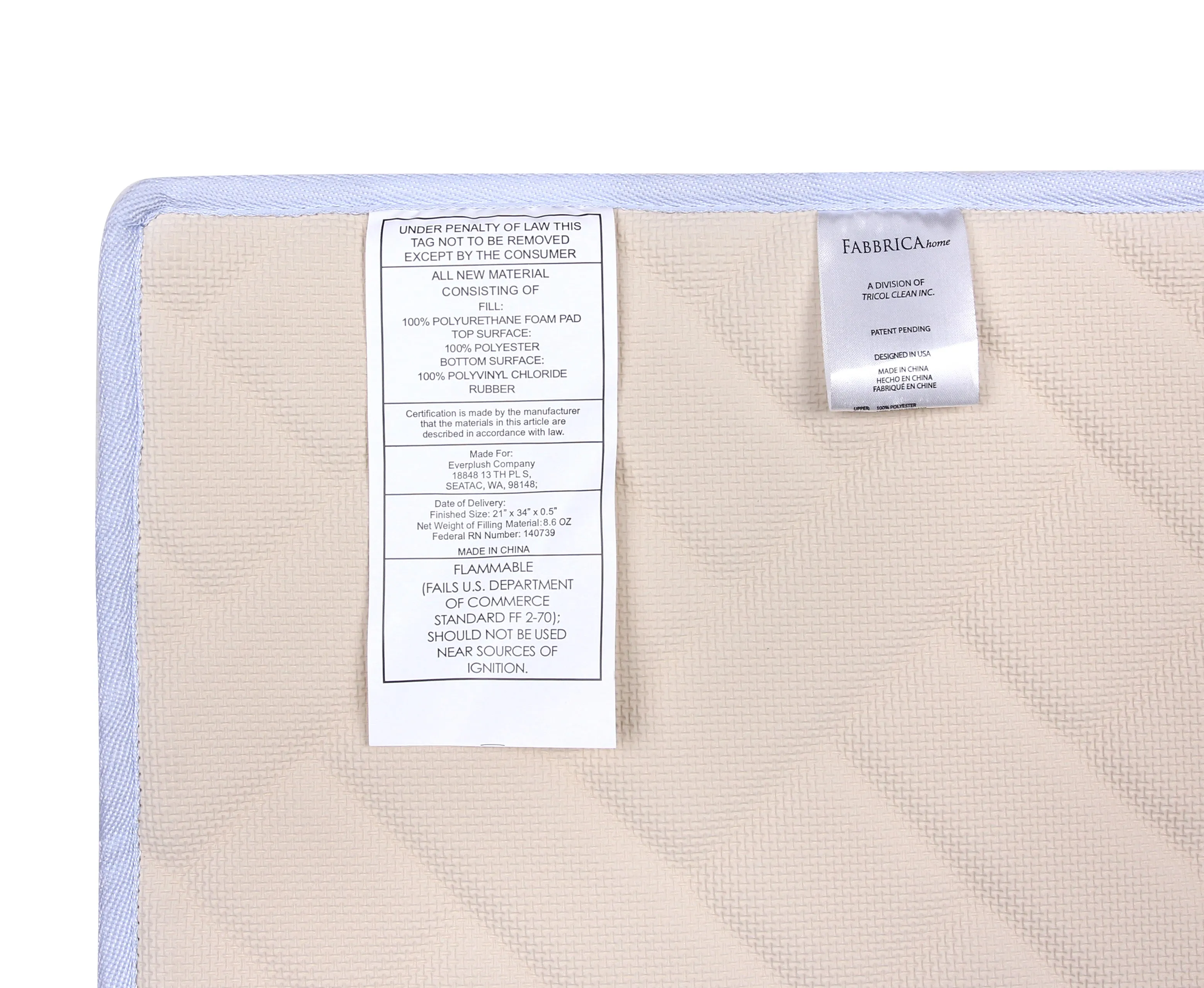 Memory Foam Herringbone Accent Rug in Sky Blue, 21 x 34 in