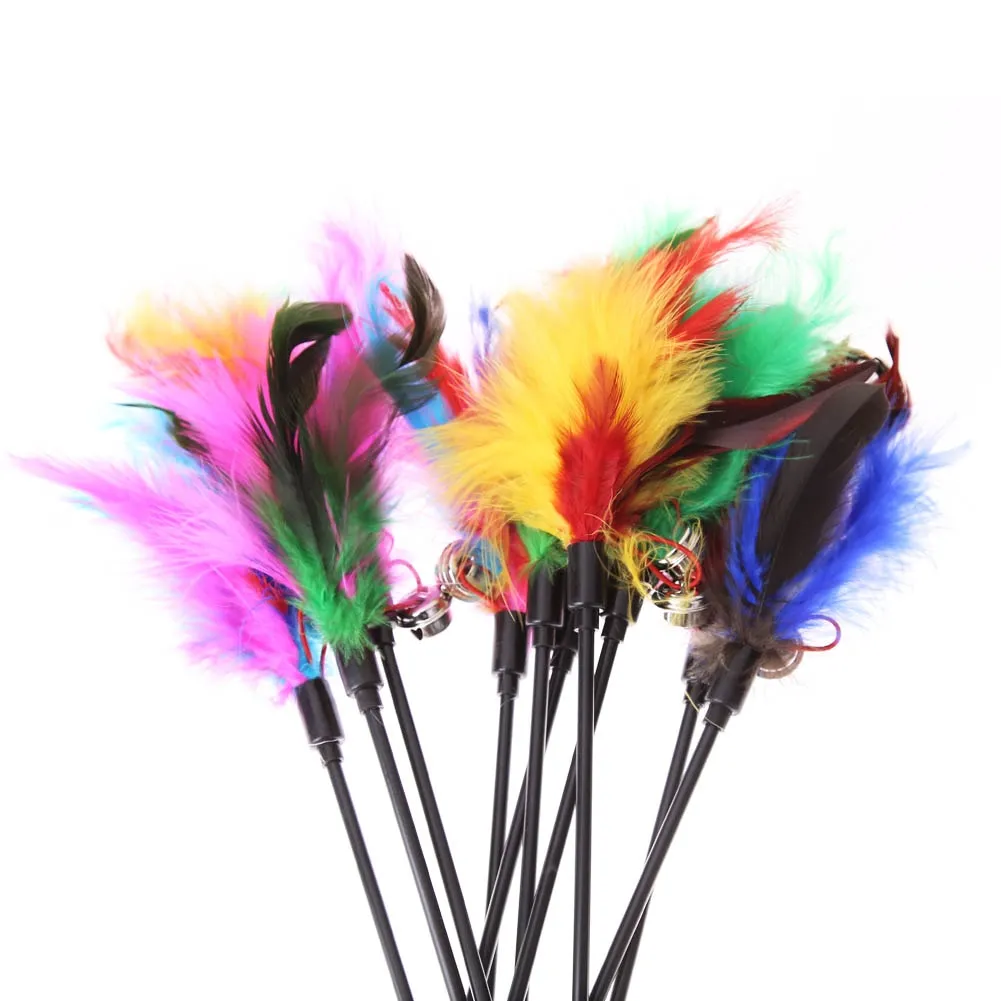 MerryBIY 1PC 5Pcs Cat Toys Soft Colorful Cat Feather Bell Rod Toy for Cat Kitten Funny Playing Interactive Toy Pet Cat Supplies