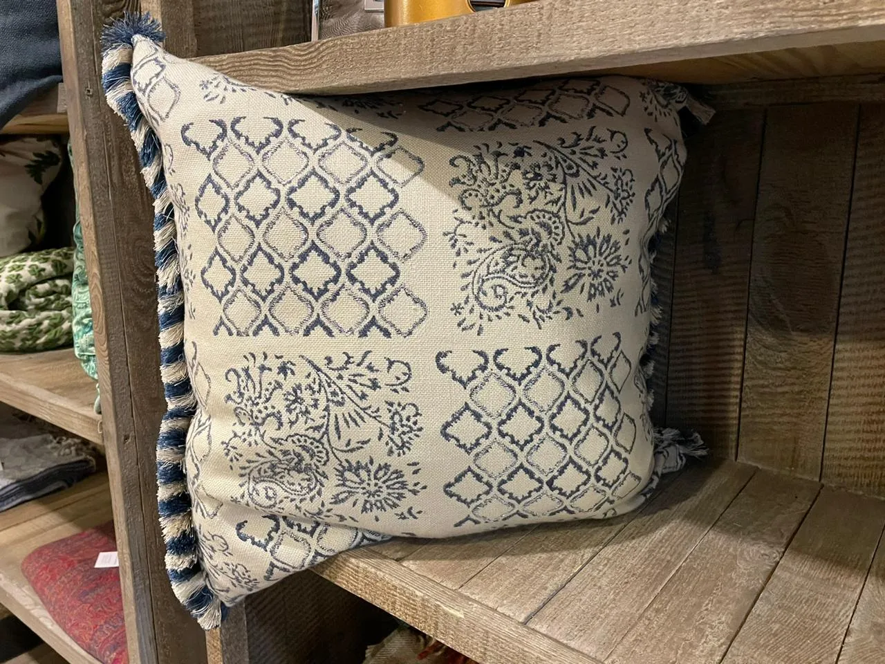 Parisian Blue & Cream Patterned Cushion