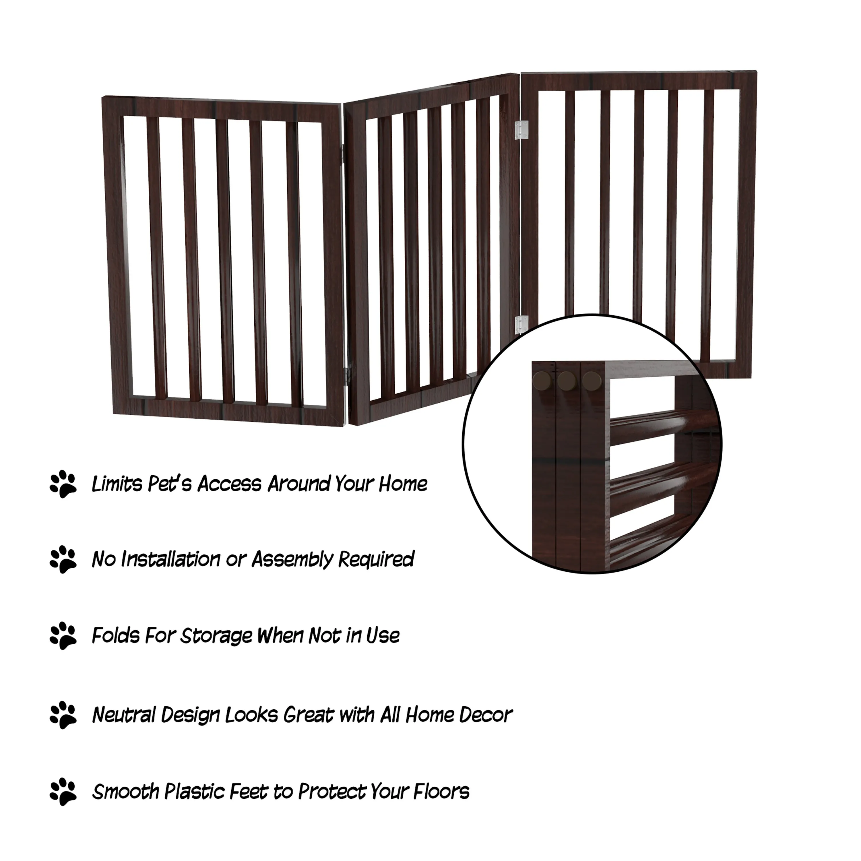 PETMAKER 3-Panel Indoor Foldable Pet Gate, Brown