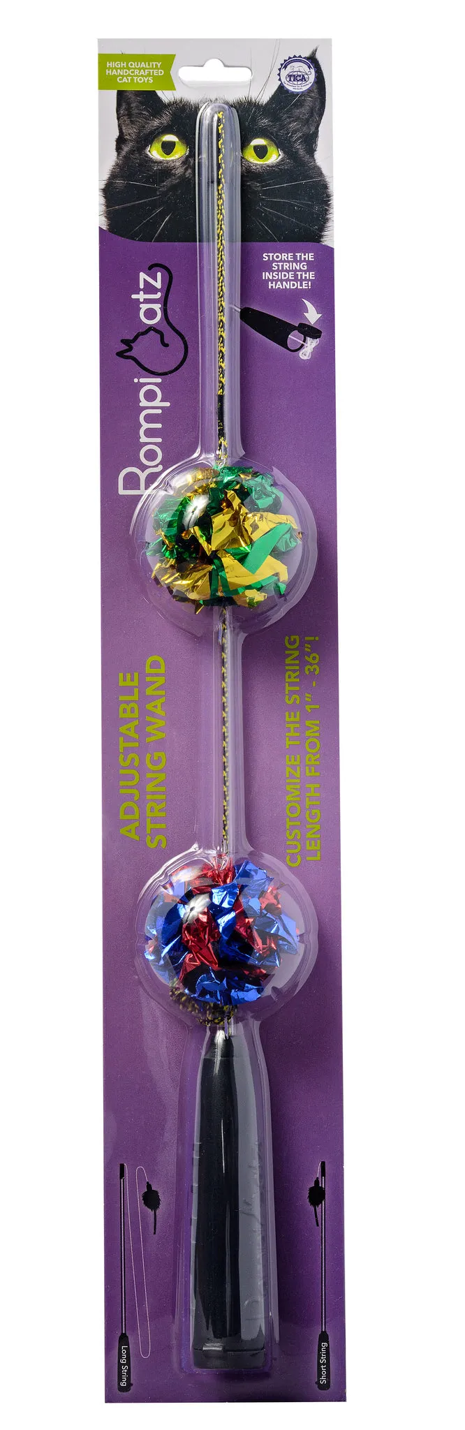 RompiCatz Adjustable String Wand Cat Toy - Crinkle Balls