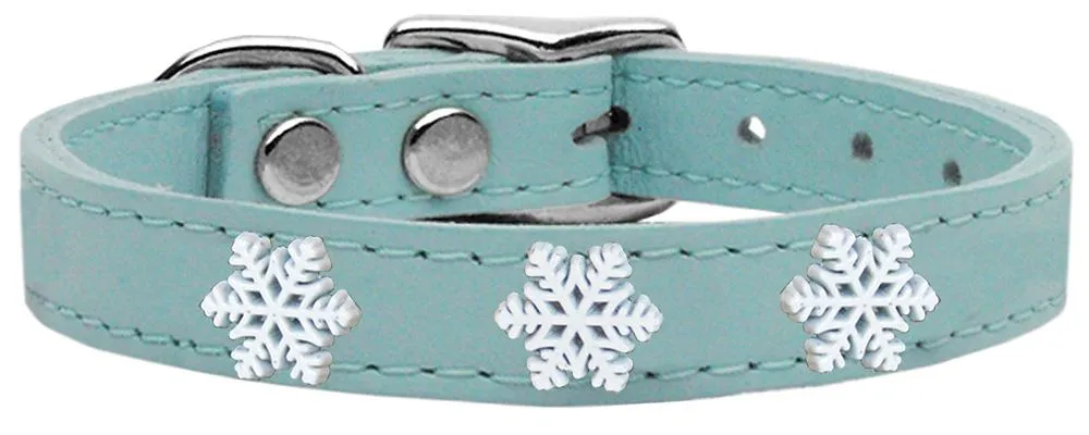 Snowflake Widget Genuine Leather Dog Collar Baby Blue 16