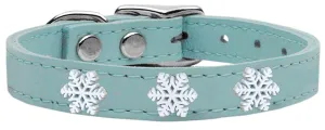 Snowflake Widget Genuine Leather Dog Collar Baby Blue 16