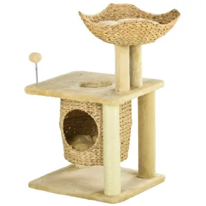 Weaved Cat Tree w/ Scratching Posts, Bed, Toy Ball, 74cm - Beige