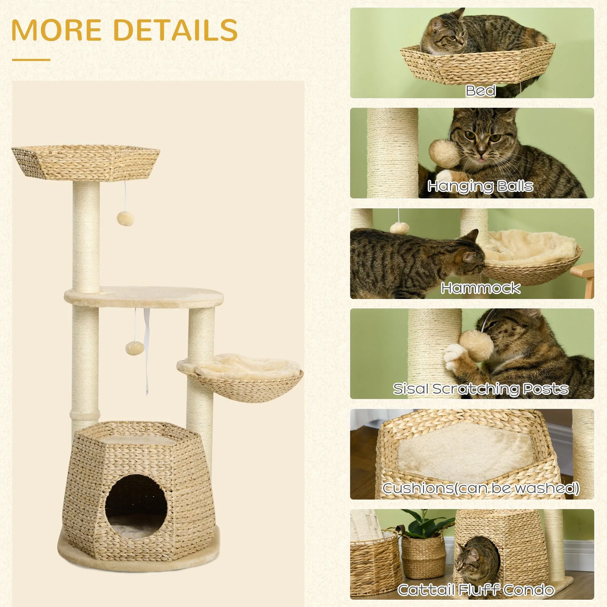 Weaved Cat Tree w/ Sisal Posts & House, 119cm - Natural