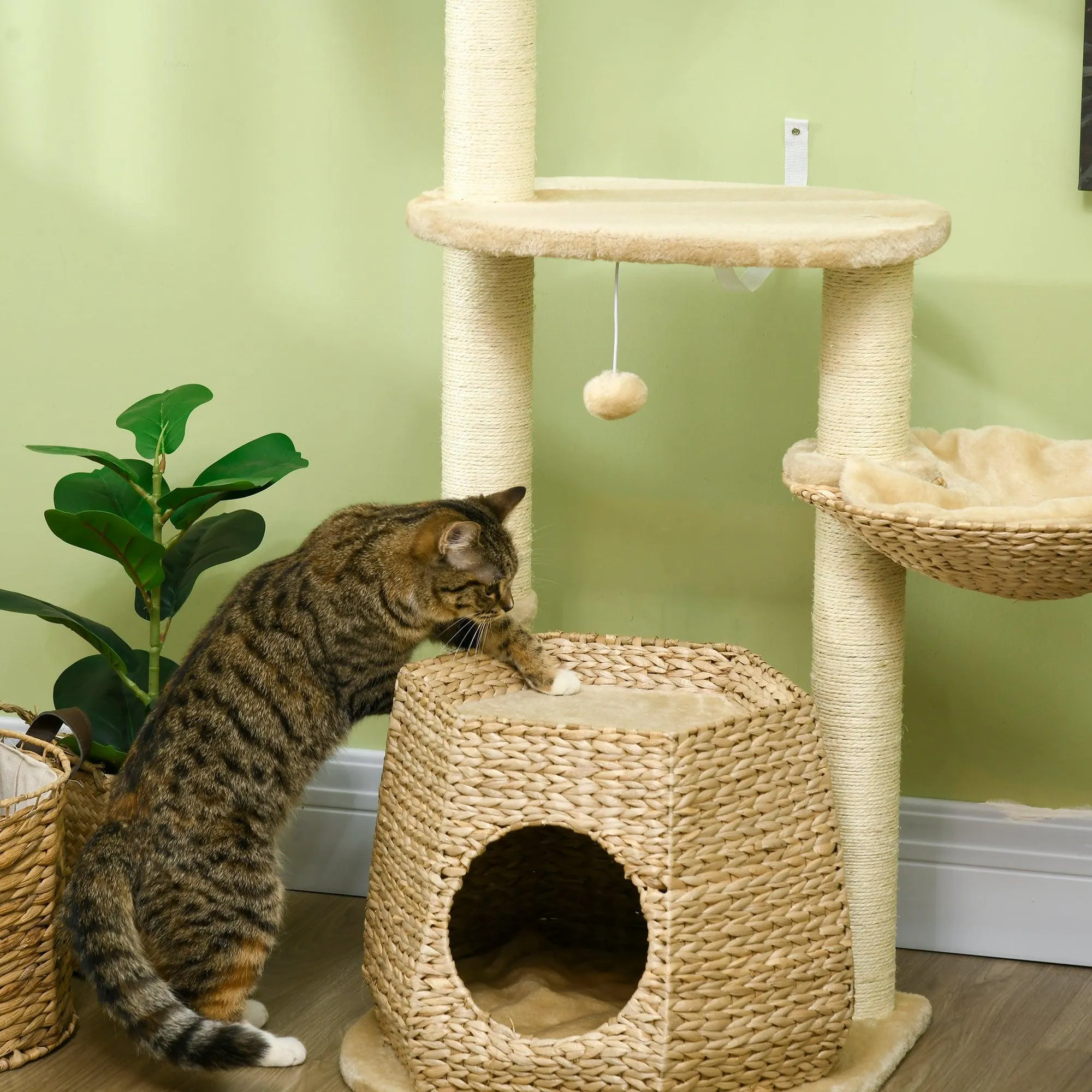 Weaved Cat Tree w/ Sisal Posts & House, 119cm - Natural